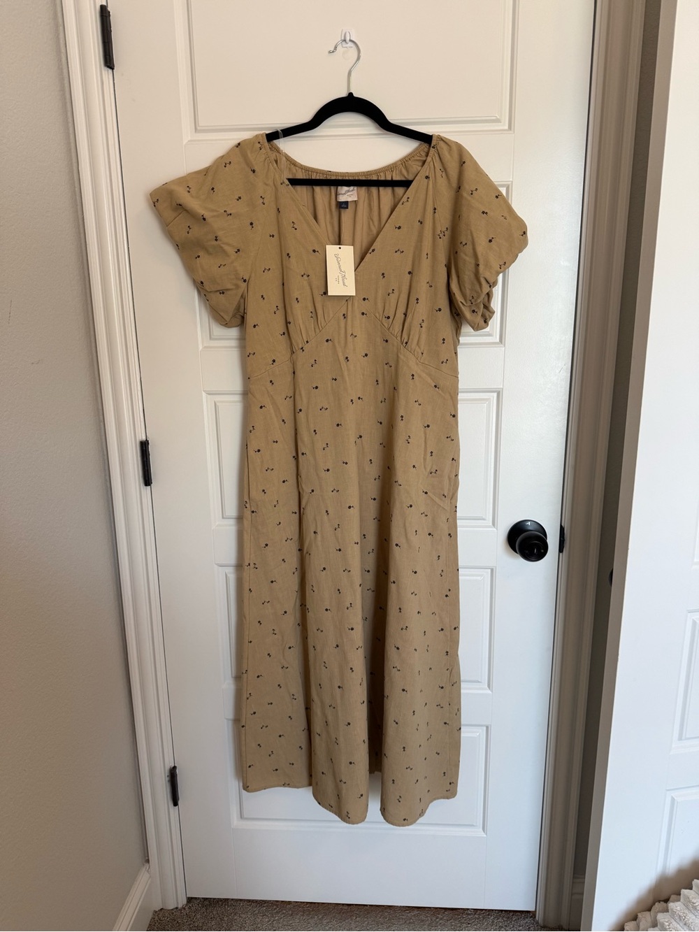 Universal Thread Tan Midi Dress with Mini Floral Print